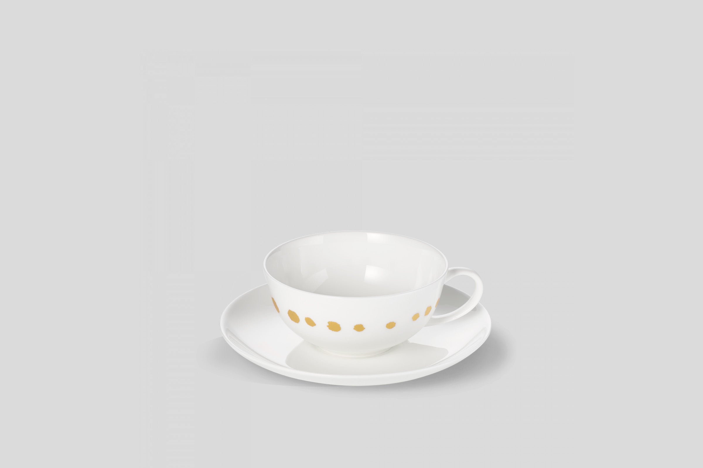 Designer-Luxury-Modern-Dibbern Golden Pearls Low Rim Teacup & Saucer-Dibbern-White-Golden Pearls-Bodo Sperlein-Bone China-Designer-Luxury-Modern-Tasse-Becher-Kaffee Tasse